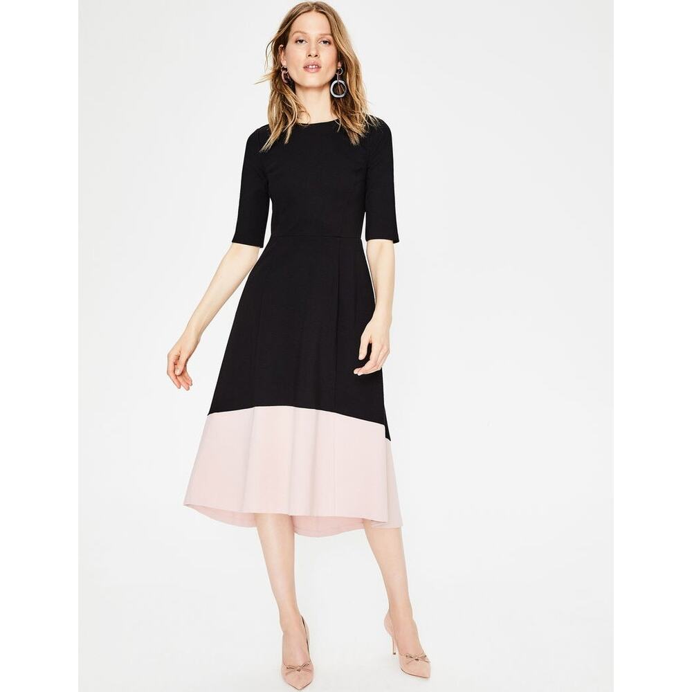 Boden Wren Ponte Midi Dress Pink Black Size 6R High Low Hem Fit & Flare